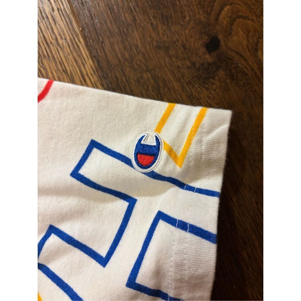 Champion heritage all over print logo letters tshirt rainbow L - Picture 3 of 7